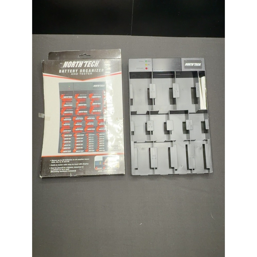 North Tech Battery Organizer Tester Holds 53 AAA AA C D 9V Tested Working